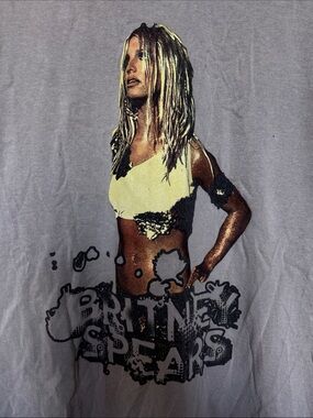 Britney Spears Vintage Graphic Crewneck Tee in Gray with Yellow Accent